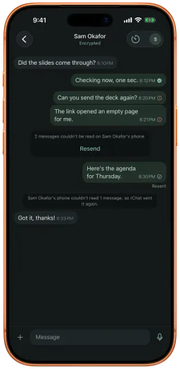 A conversation showing two messages marked Not delivered with a Resend button, and a message marked Resent