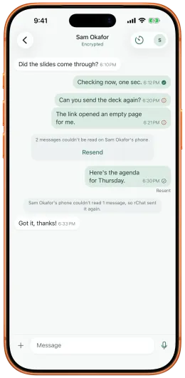 A conversation showing two messages marked Not delivered with a Resend button, and a message marked Resent